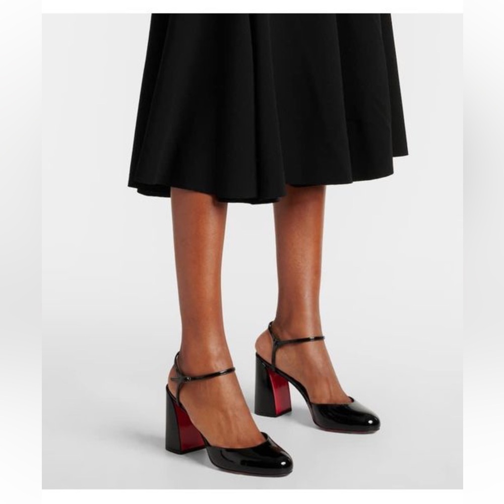 Christian Louboutin Size 38.5 Jane 85mm Black Patent Leather Ankle Strap Pumps